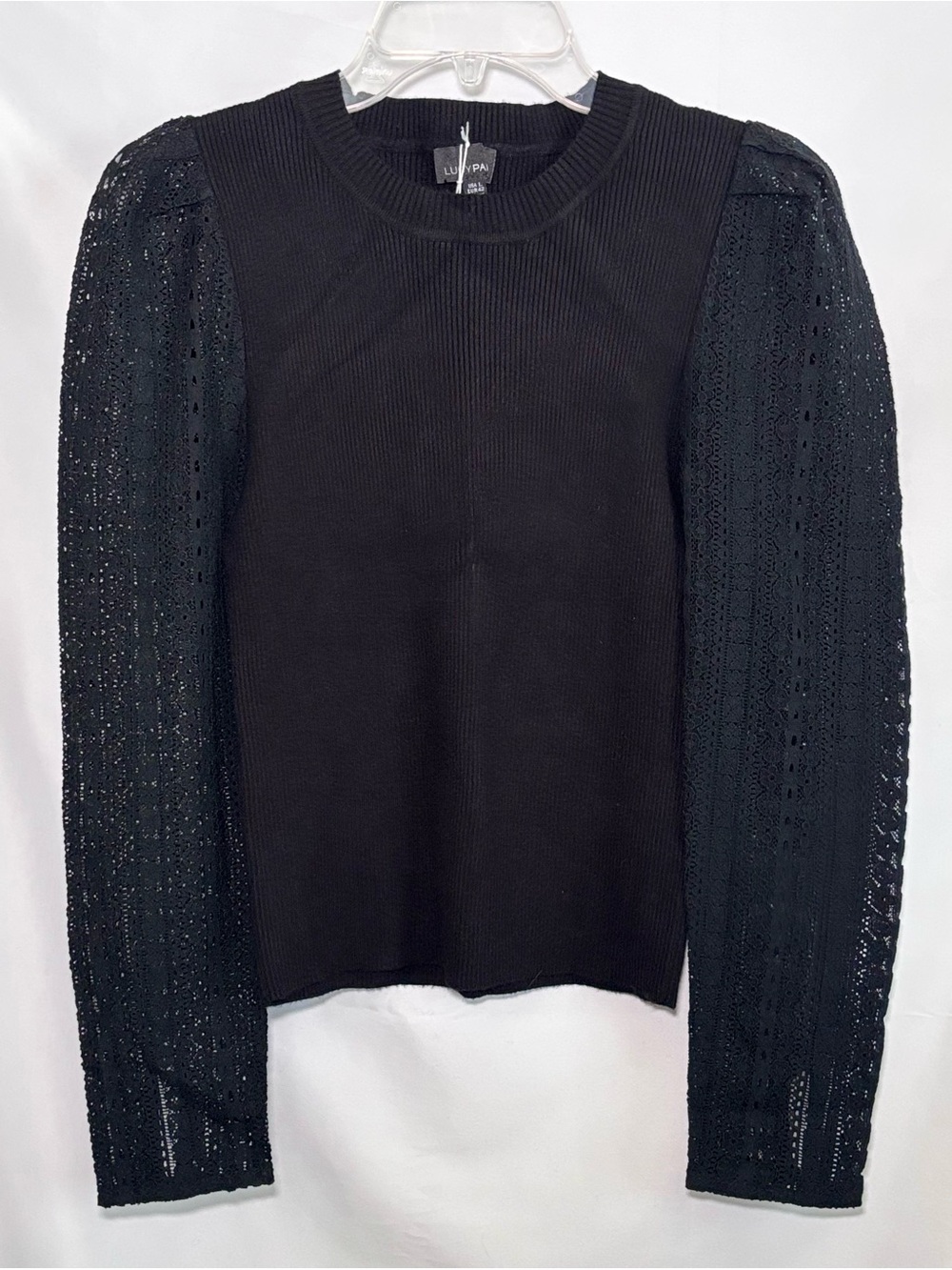 Lucy Paris Ribbed Sweater with Eyelet Lace Long Sleeves